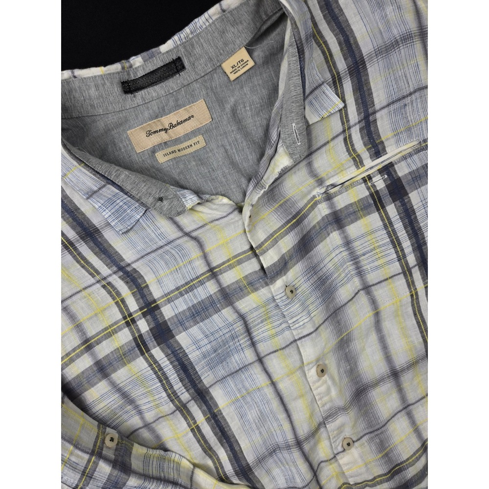 Tommy Bahama Island Modern Fit Linen‎ Plaid Long Sleeve Shirt XL